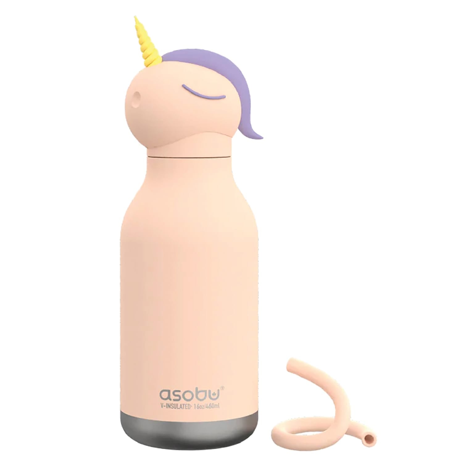 Asobu 16-Oz. Bestie Bottle Insulated Stainless Steel Water Bottle with Reusable Flexi Straw, Unicorn