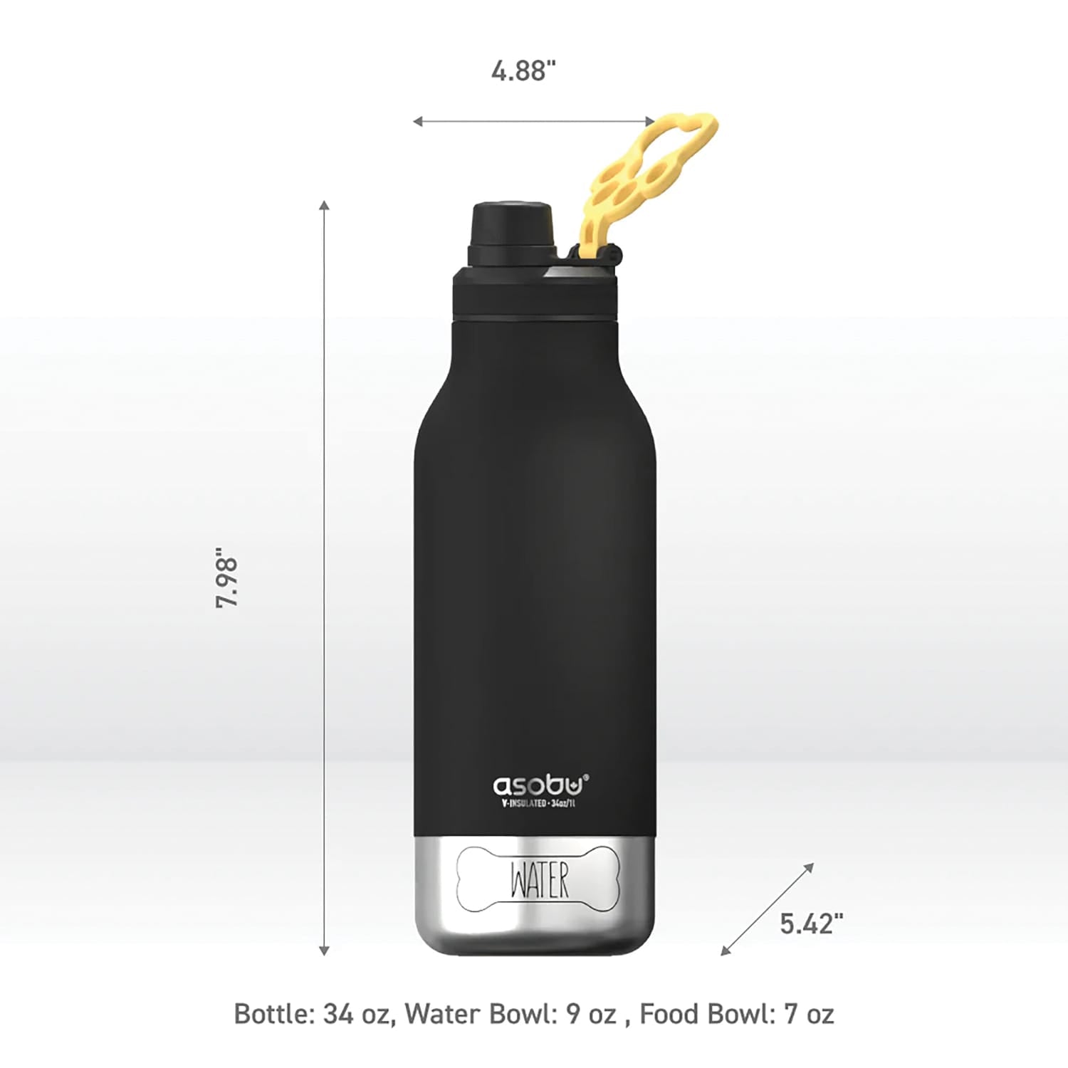 Asobu Barkey 32-Oz. 3-in-1 Water Bottle with Removable Dog Bowl and Food Compartment, Black