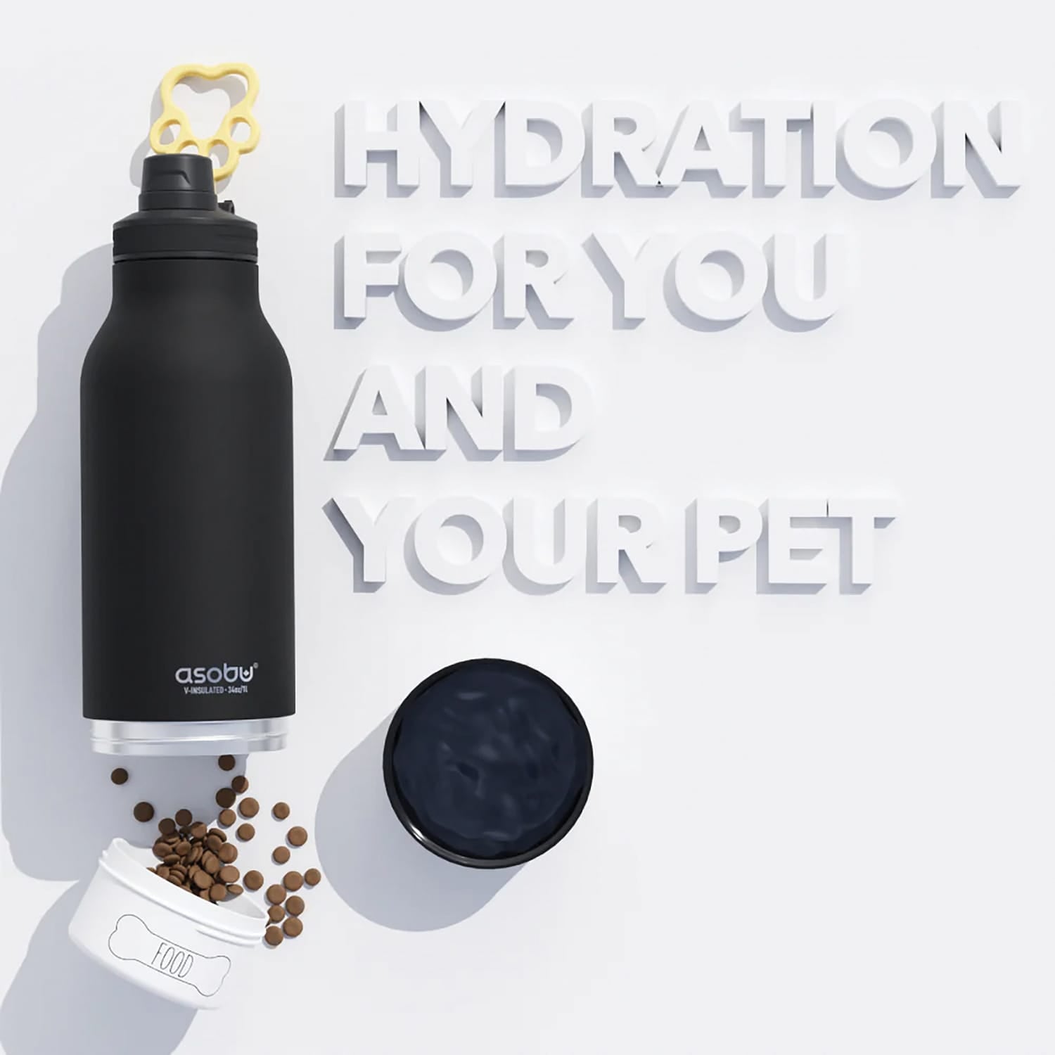 Asobu Barkey 32-Oz. 3-in-1 Water Bottle with Removable Dog Bowl and Food Compartment, Black