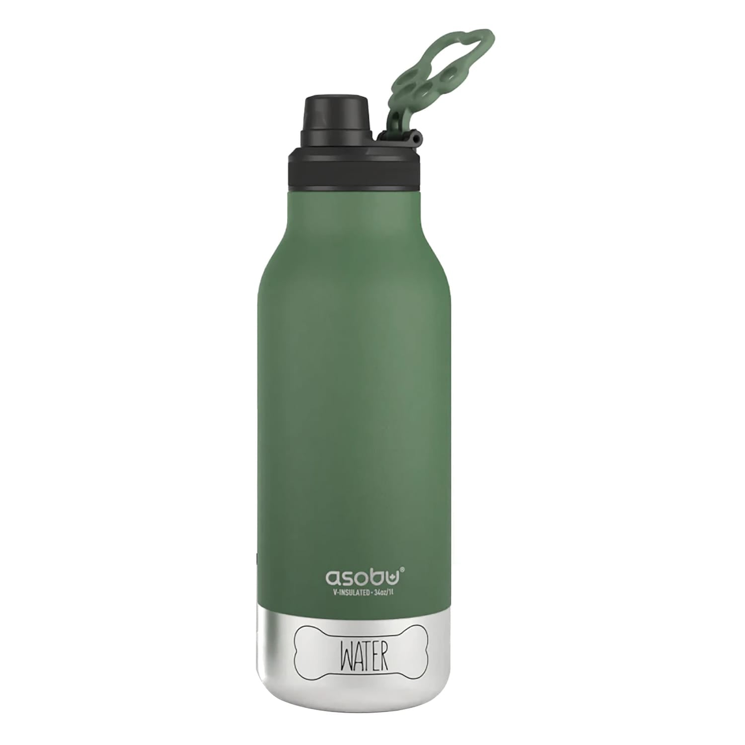 Asobu Barkey 32-Oz. 3-in-1 Water Bottle with Removable Dog Bowl and Food Compartment, Basil Green