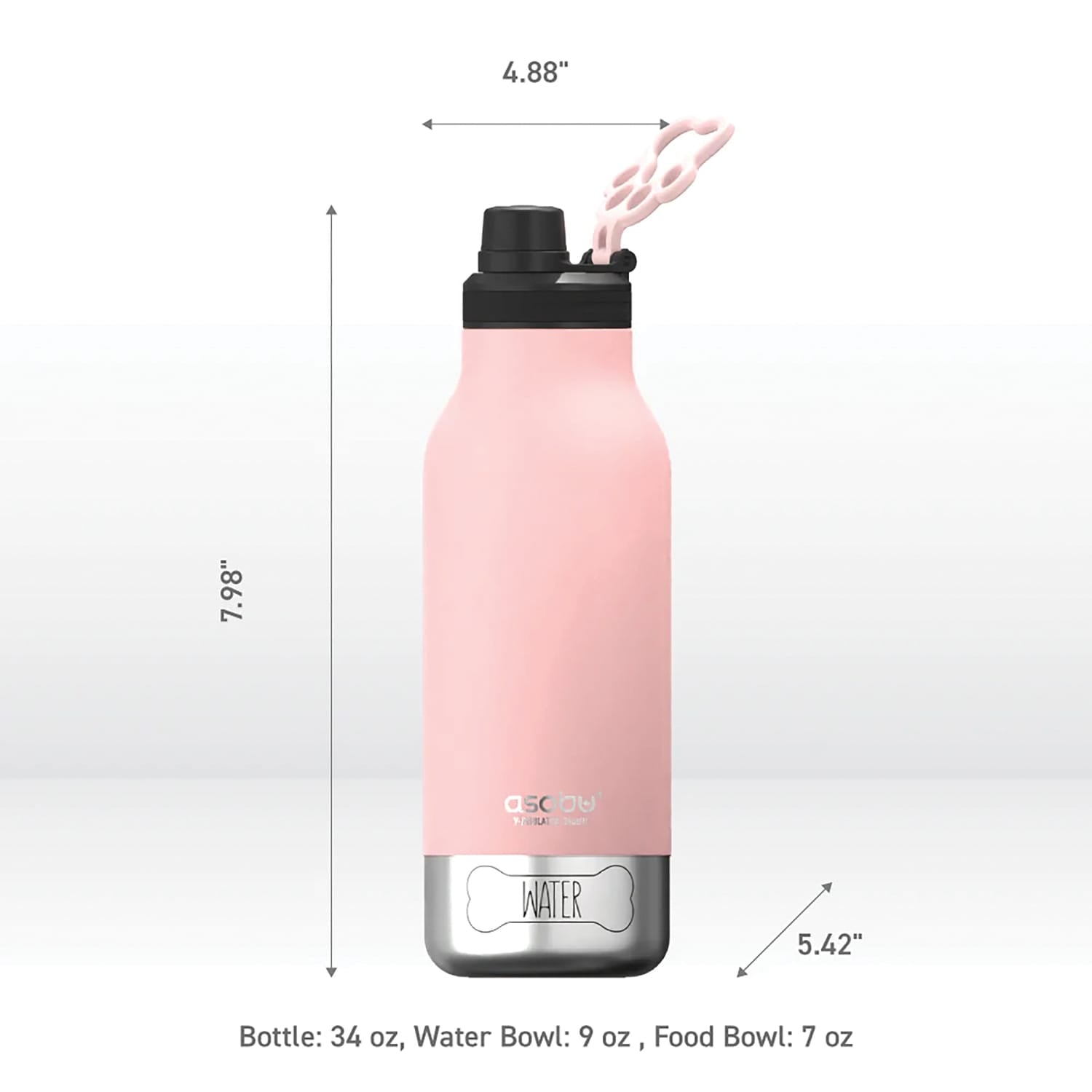 Asobu Barkey 32-Oz. 3-in-1 Water Bottle with Removable Dog Bowl and Food Compartment, Pink