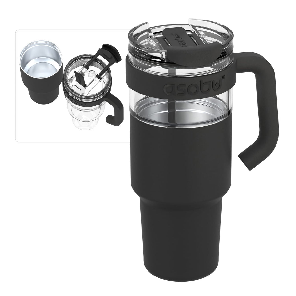Asobu 34-Oz. Explorer See-Through Travel Mug with Detachable Insulated Tumbler, Black