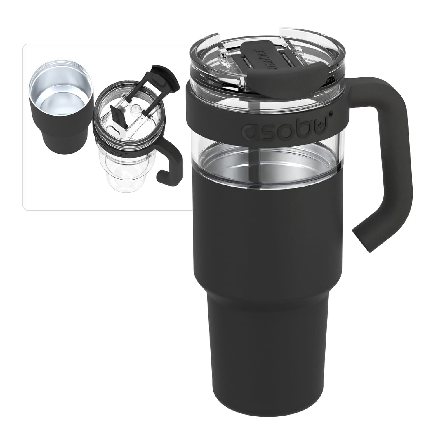 Asobu 34-Oz. Explorer See-Through Travel Mug with Detachable Insulated Tumbler, Black