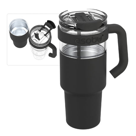 Asobu 34-Oz. Explorer See-Through Travel Mug with Detachable Insulated Tumbler, Black