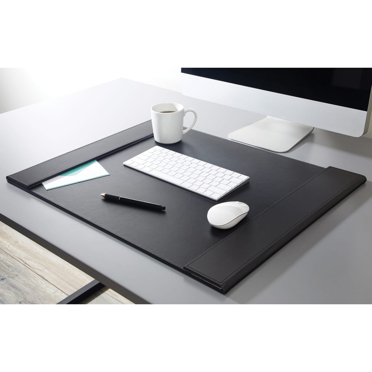 Artistic Leatherette Desk Pad with Fold-out Gray Side Rails for Professionals, 24-In. x 19-In., Black