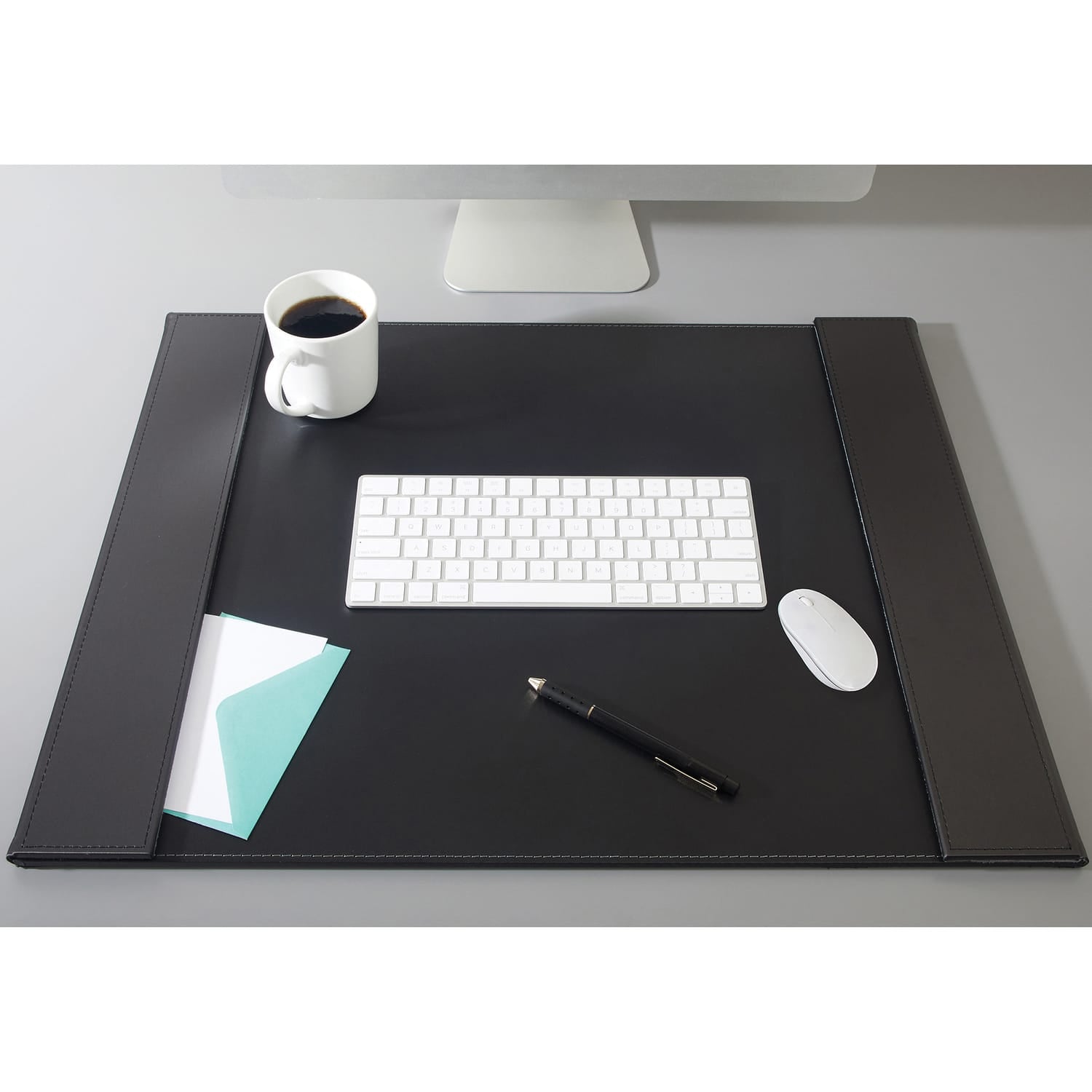 Artistic Leatherette Desk Pad with Fold-out Gray Side Rails for Professionals, 24-In. x 19-In., Black