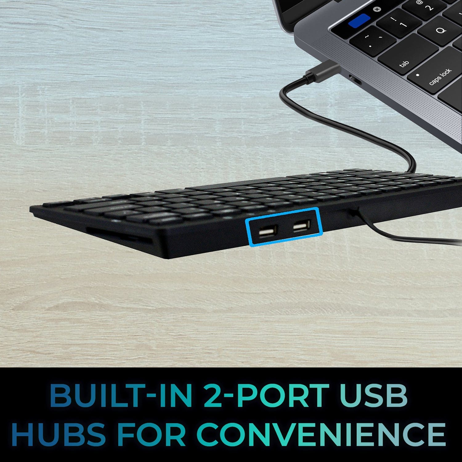 Adesso Wired USB Slim Touch Computer Keyboard with 2-Port USB Hub, for Windows, Mini