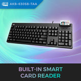 Adesso Wired USB Antimicrobial Desktop Keyboard with Smart Card Reader, TAA Compliant, for Windows, Full Size