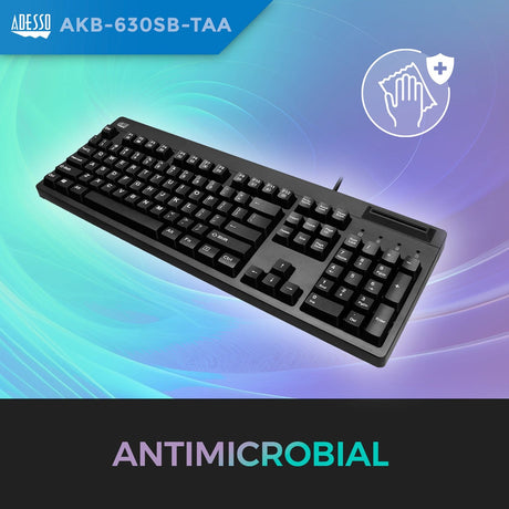 Adesso Wired USB Antimicrobial Desktop Keyboard with Smart Card Reader, TAA Compliant, for Windows, Full Size