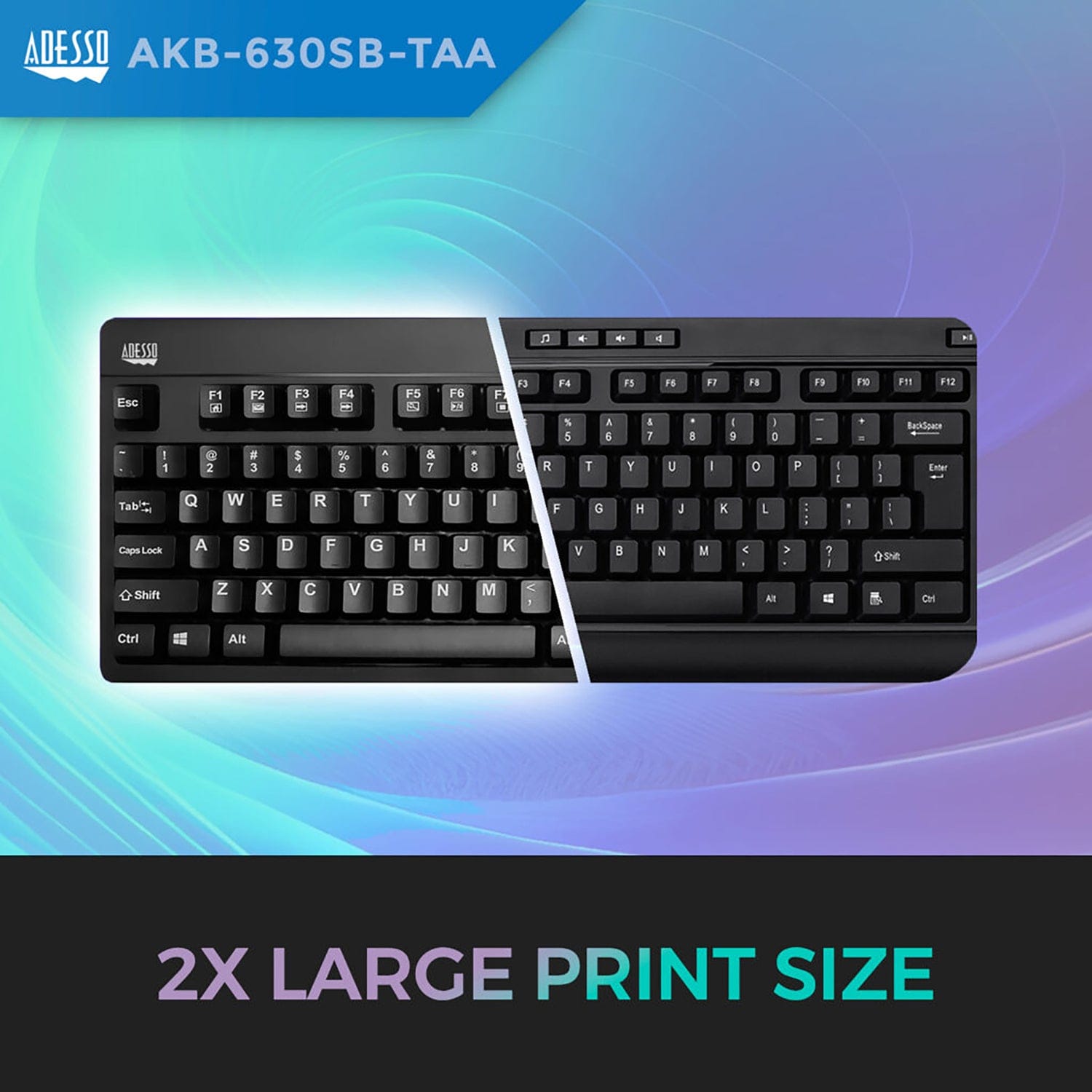 Adesso Wired USB Antimicrobial Desktop Keyboard with Smart Card Reader, TAA Compliant, for Windows, Full Size