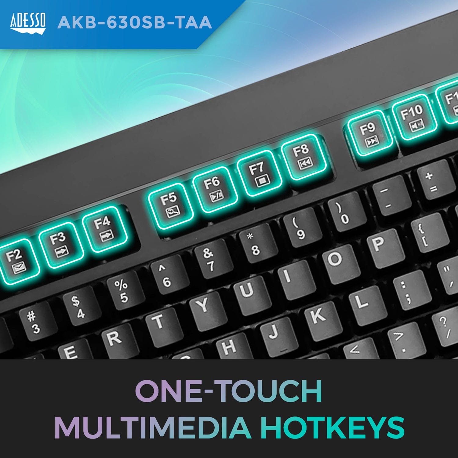 Adesso Wired USB Antimicrobial Desktop Keyboard with Smart Card Reader, TAA Compliant, for Windows, Full Size