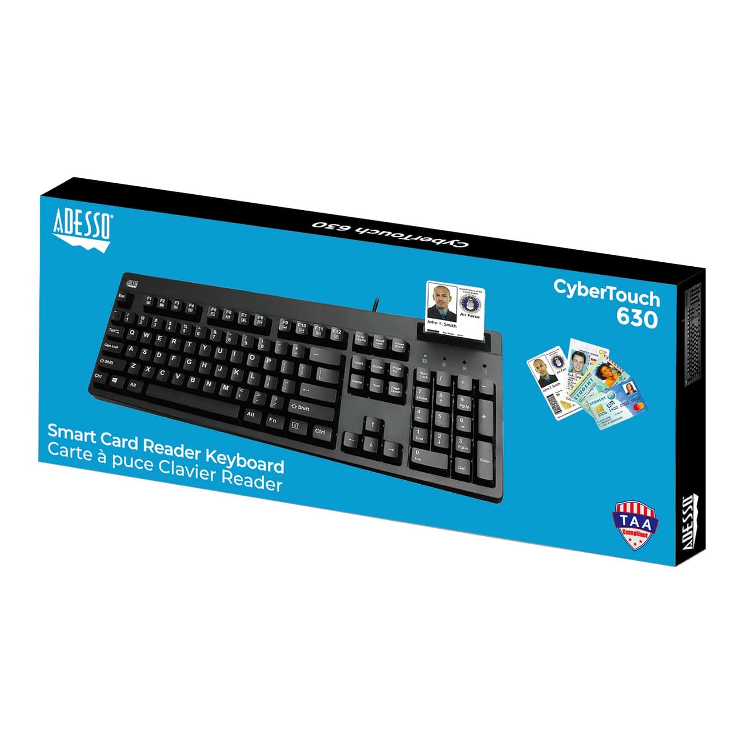 Adesso Wired USB Antimicrobial Desktop Keyboard with Smart Card Reader, TAA Compliant, for Windows, Full Size