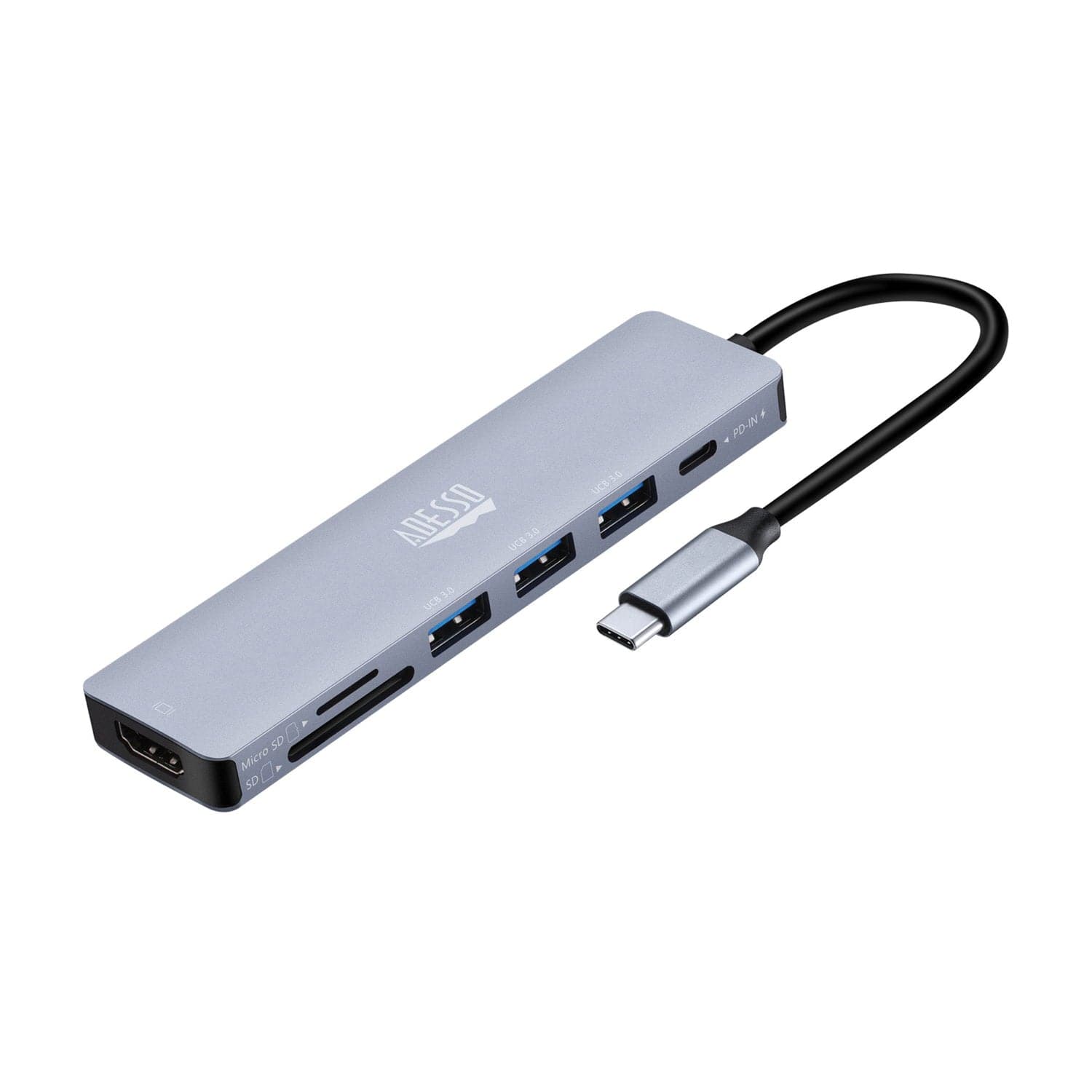 Adesso 7-in-1 CyberHub USB-C Docking Station with 4K HDMI Port, for Laptops