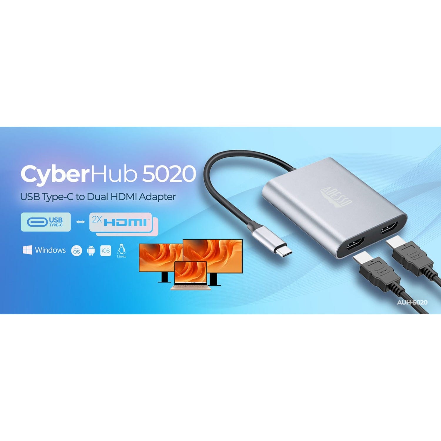 Adesso USB-C to Dual HDMI Adapter
