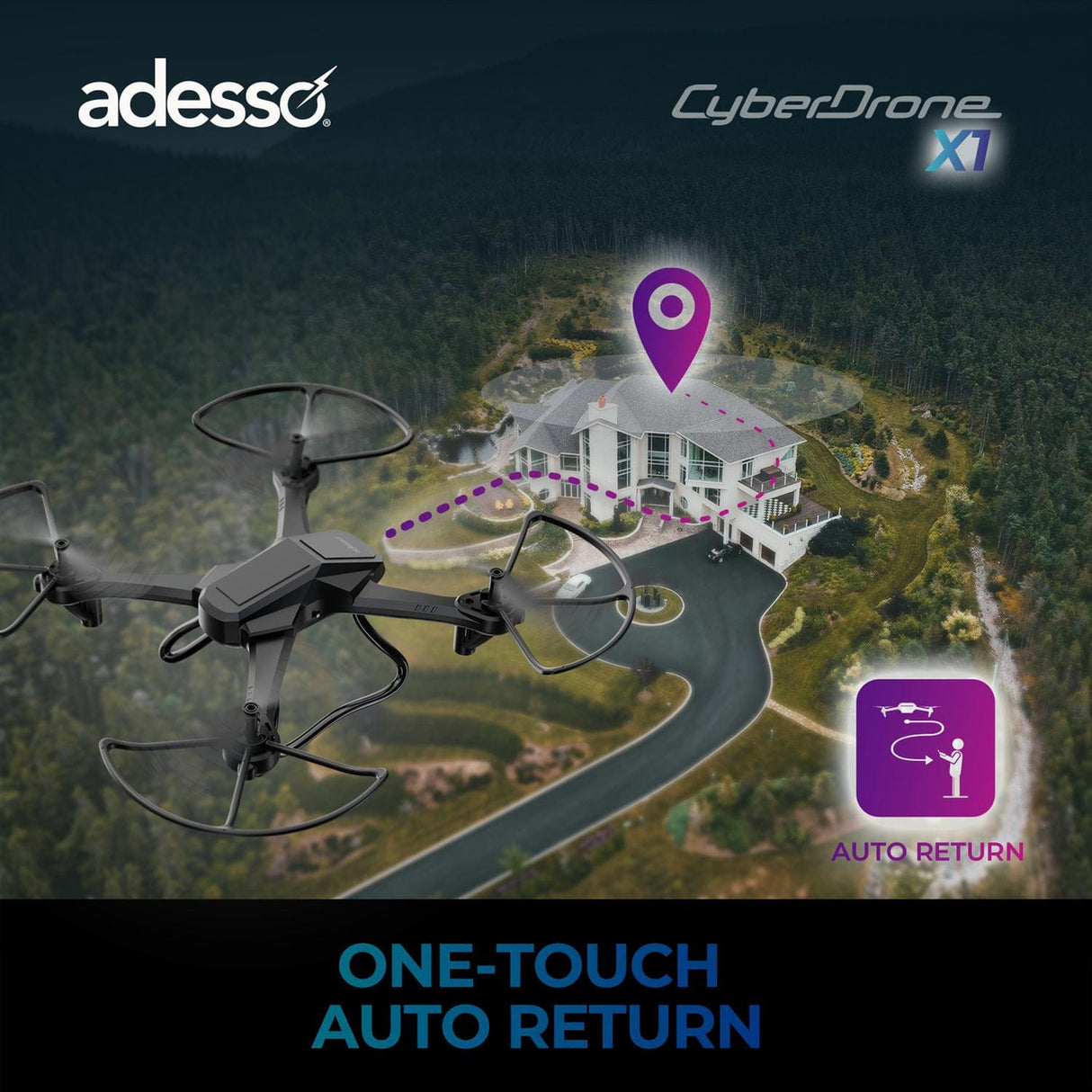 Adesso CyberDrone X1 720p Entry-Level Drone with Camera and Remote