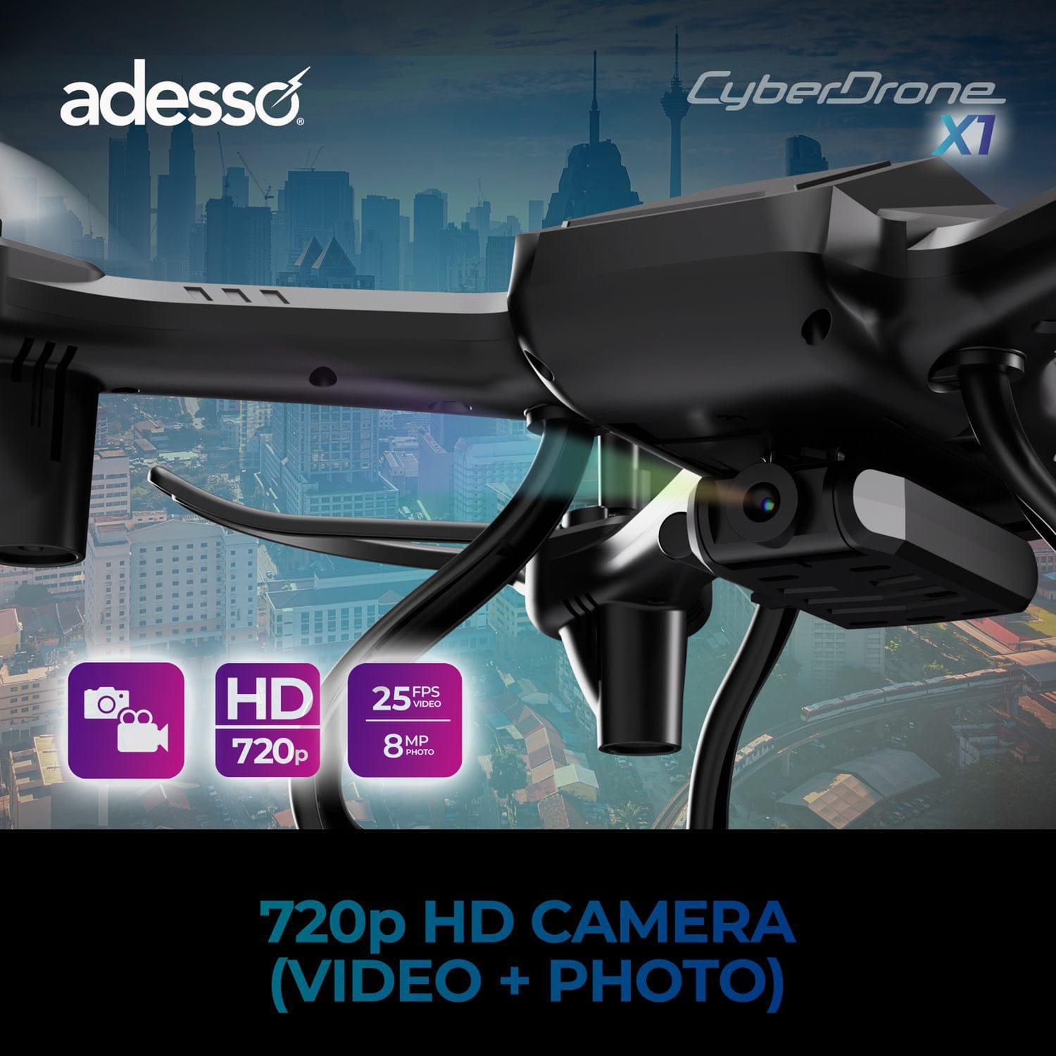 Adesso CyberDrone X1 720p Entry-Level Drone with Camera and Remote