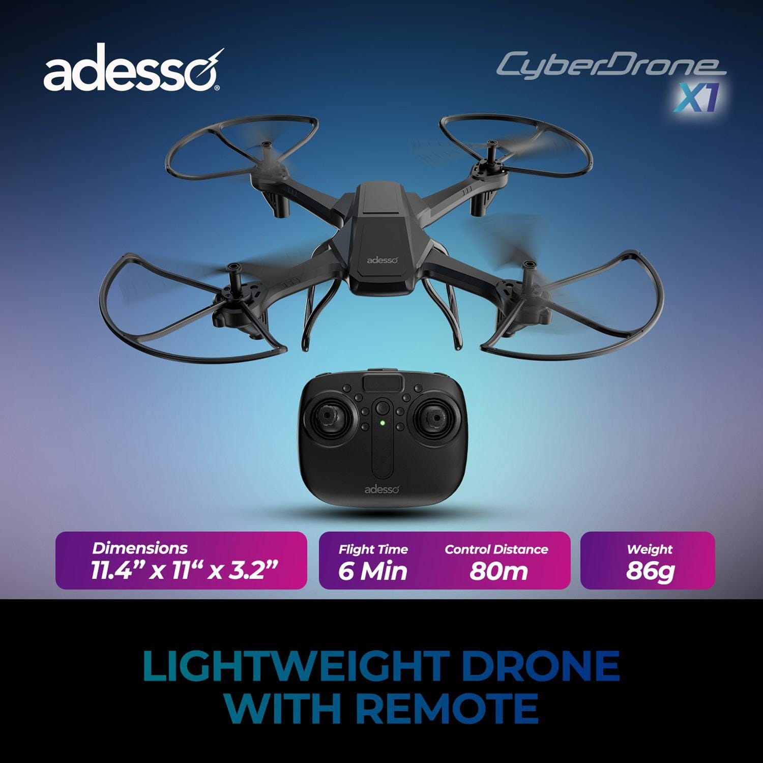 Adesso CyberDrone X1 720p Entry-Level Drone with Camera and Remote