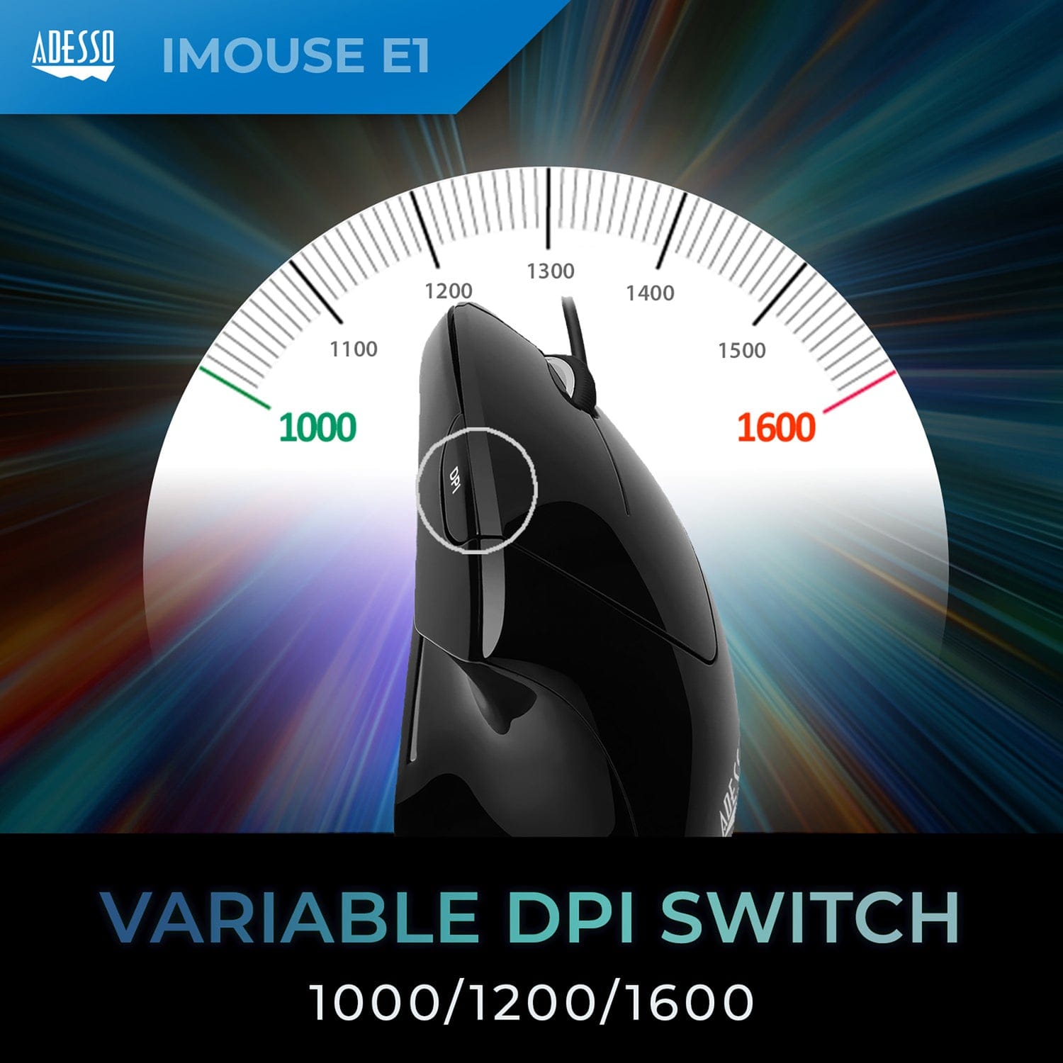 Adesso iMouse E1 Wired USB Vertical Ergonomic Optical Mouse, 6 Buttons, 1600 DPI, for PC