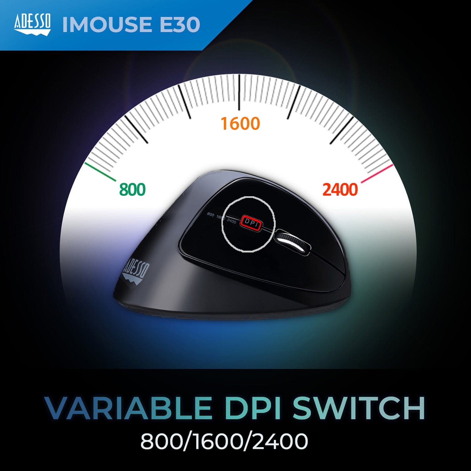 Adesso iMouse E30 Wireless Vertical Ergonomic Mouse, 6 Buttons, 4800 DPI, for PC