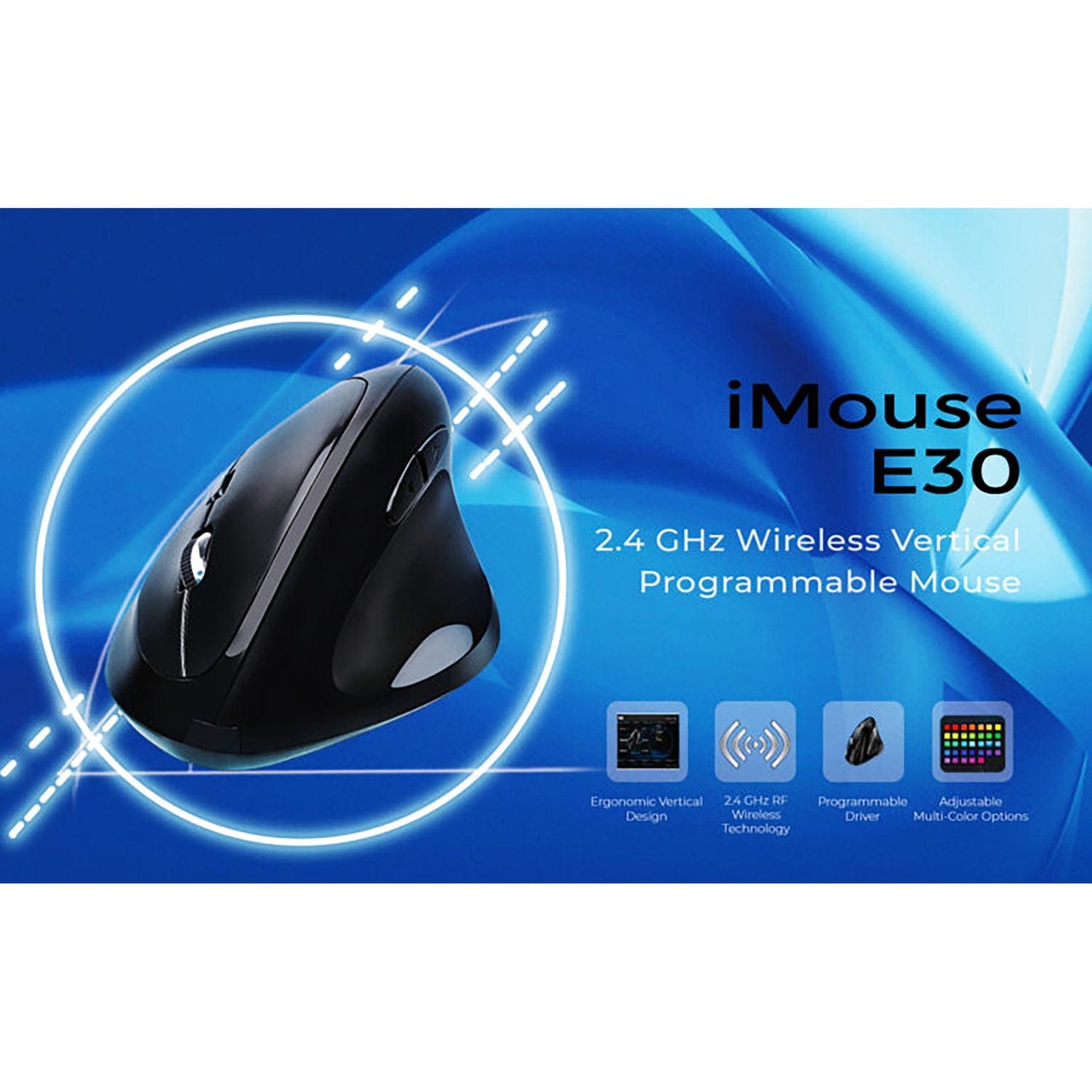 Adesso iMouse E30 Wireless Vertical Ergonomic Mouse, 6 Buttons, 4800 DPI, for PC