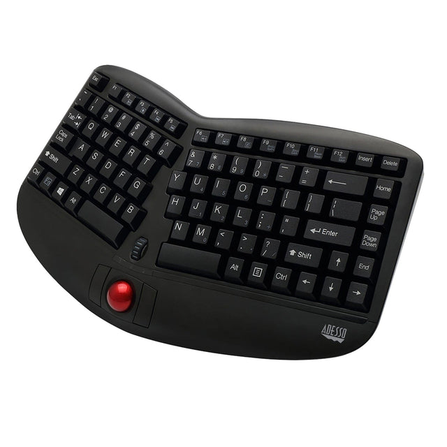 Adesso 2.4-GHz Wireless TruForm Ergonomic Computer Keyboard with Trackball, for Windows, Mini