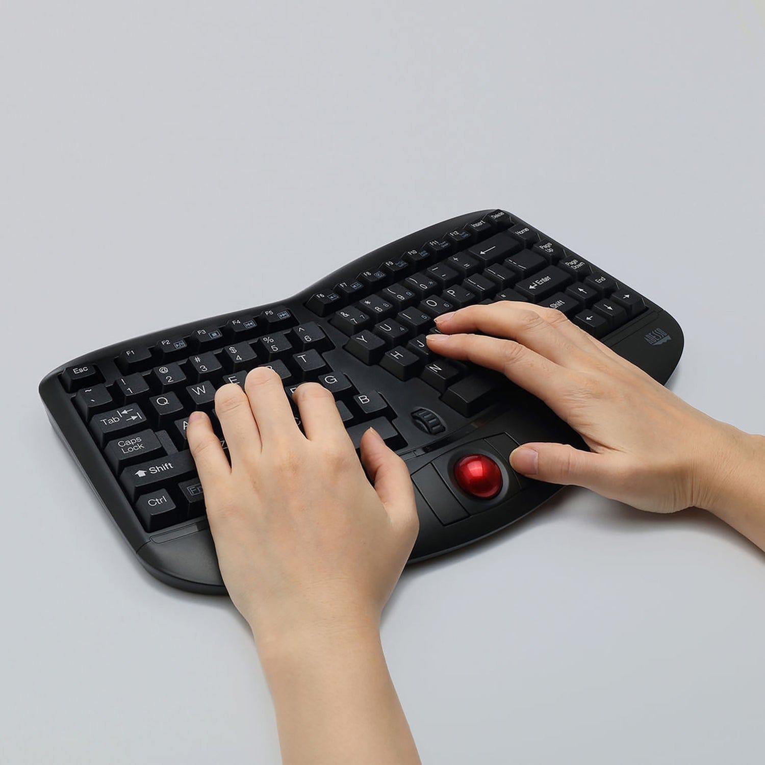 Adesso 2.4-GHz Wireless TruForm Ergonomic Computer Keyboard with Trackball, for Windows, Mini