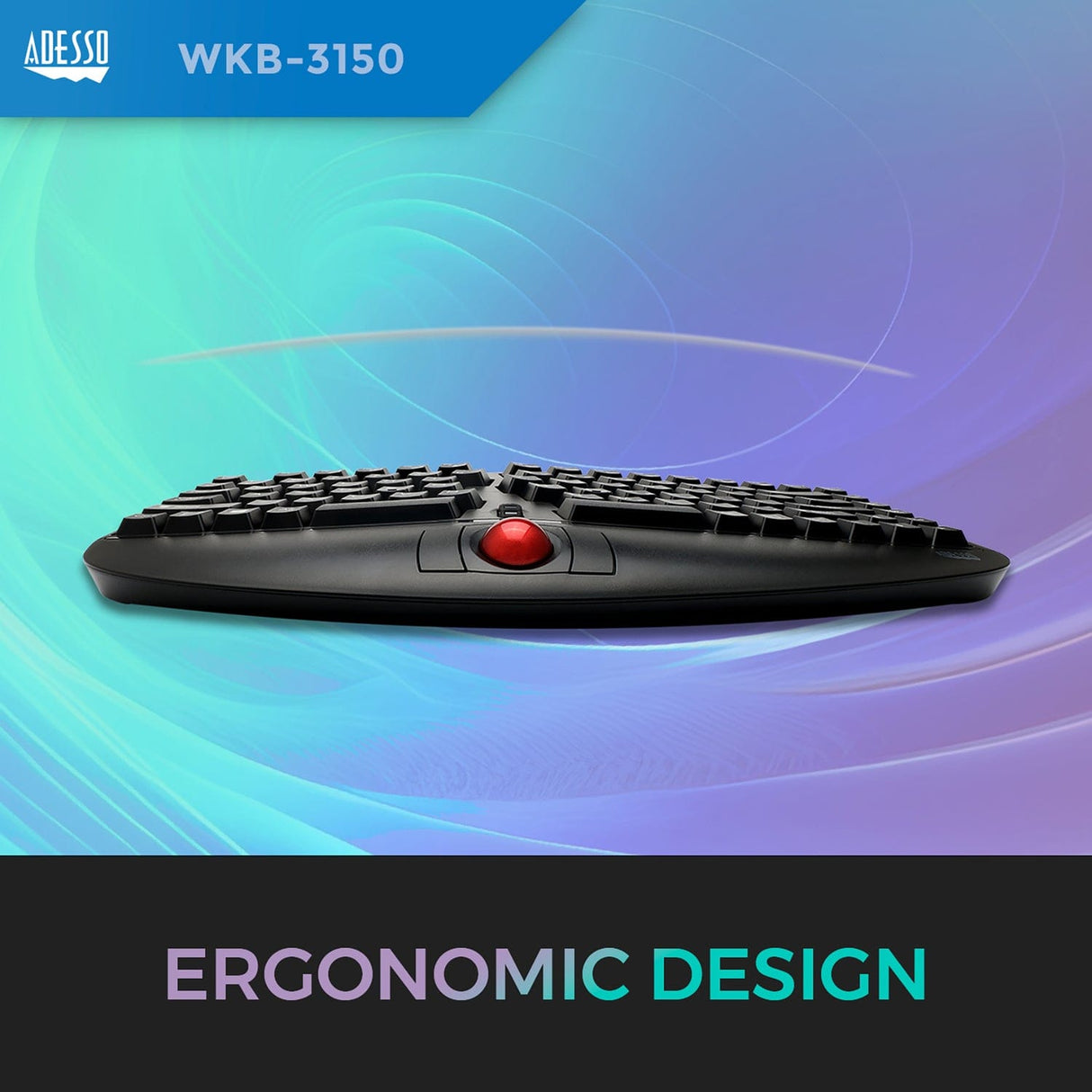 Adesso 2.4-GHz Wireless TruForm Ergonomic Computer Keyboard with Trackball, for Windows, Mini