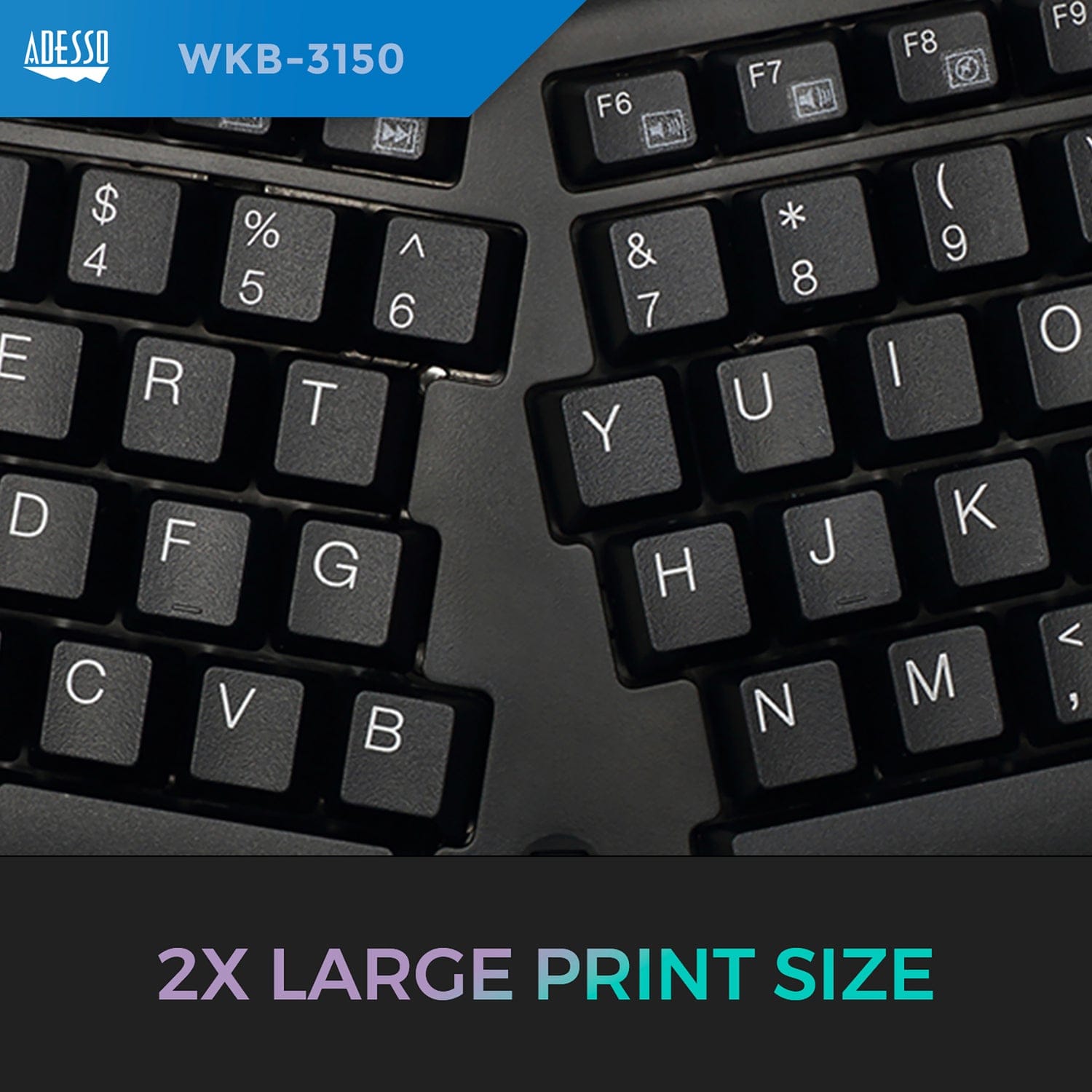 Adesso 2.4-GHz Wireless TruForm Ergonomic Computer Keyboard with Trackball, for Windows, Mini