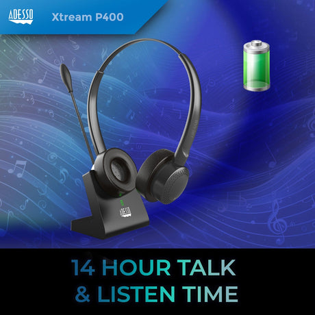 Adesso Xtream P400 Bluetooth Headset with Microphone and Charging Dock