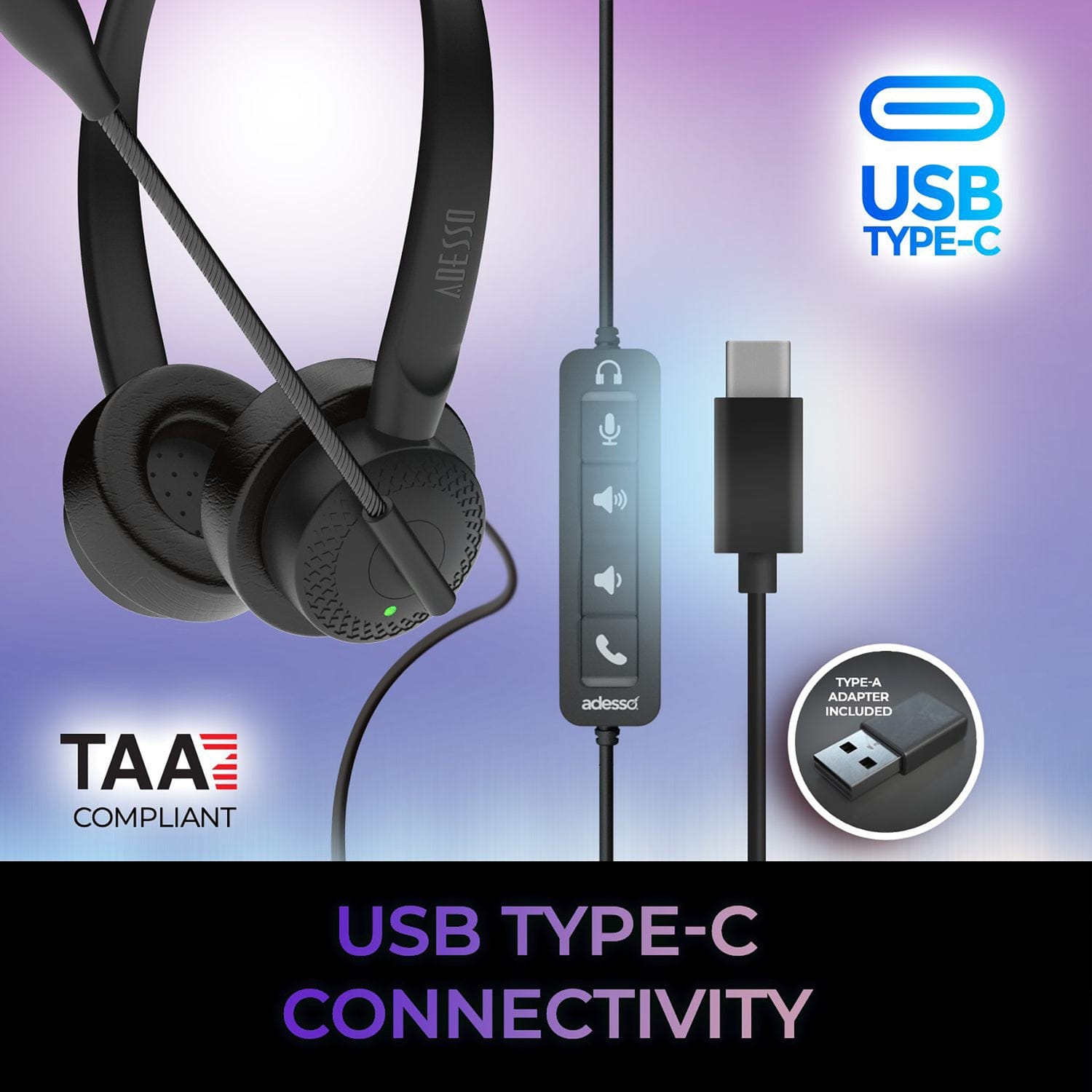 Adesso Xtream P4T-TAA Push-to-Talk Headset with Microphone, TAA Compliant