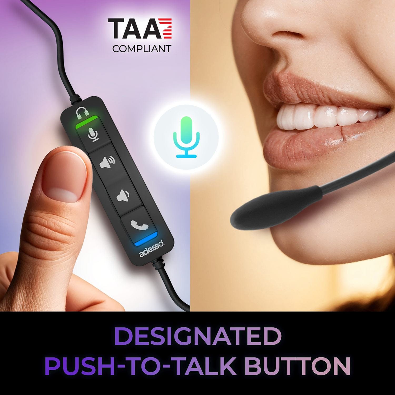 Adesso Xtream P4T-TAA Push-to-Talk Headset with Microphone, TAA Compliant