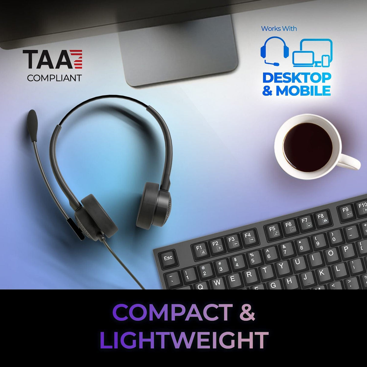 Adesso Xtream P4T-TAA Push-to-Talk Headset with Microphone, TAA Compliant