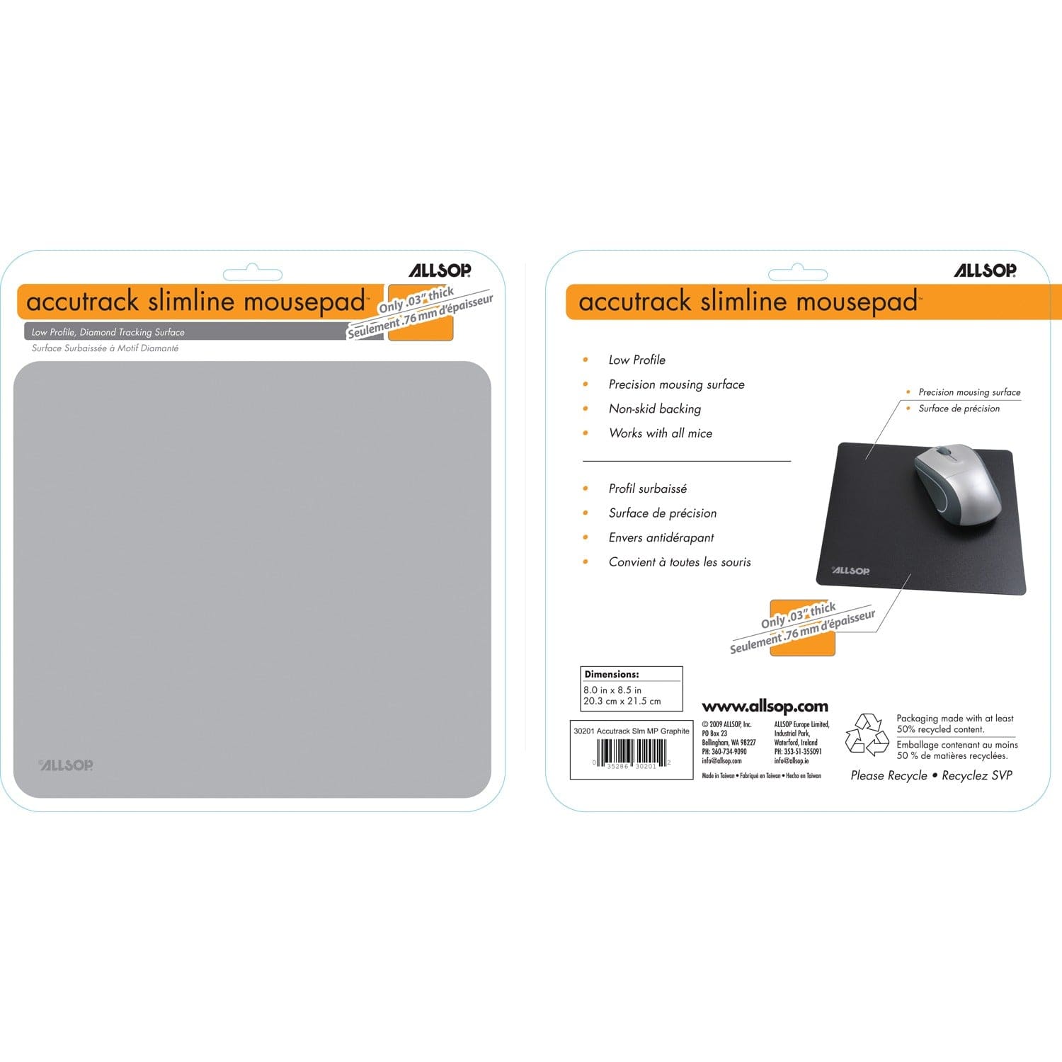 Allsop Accutrack Slimline Mouse Pad, Silver