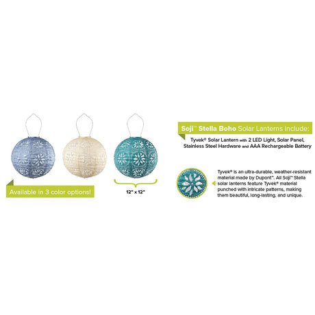 Allsop Home Garden Soji Stella Boho Globe 12-In. Tyvek Solar Lantern