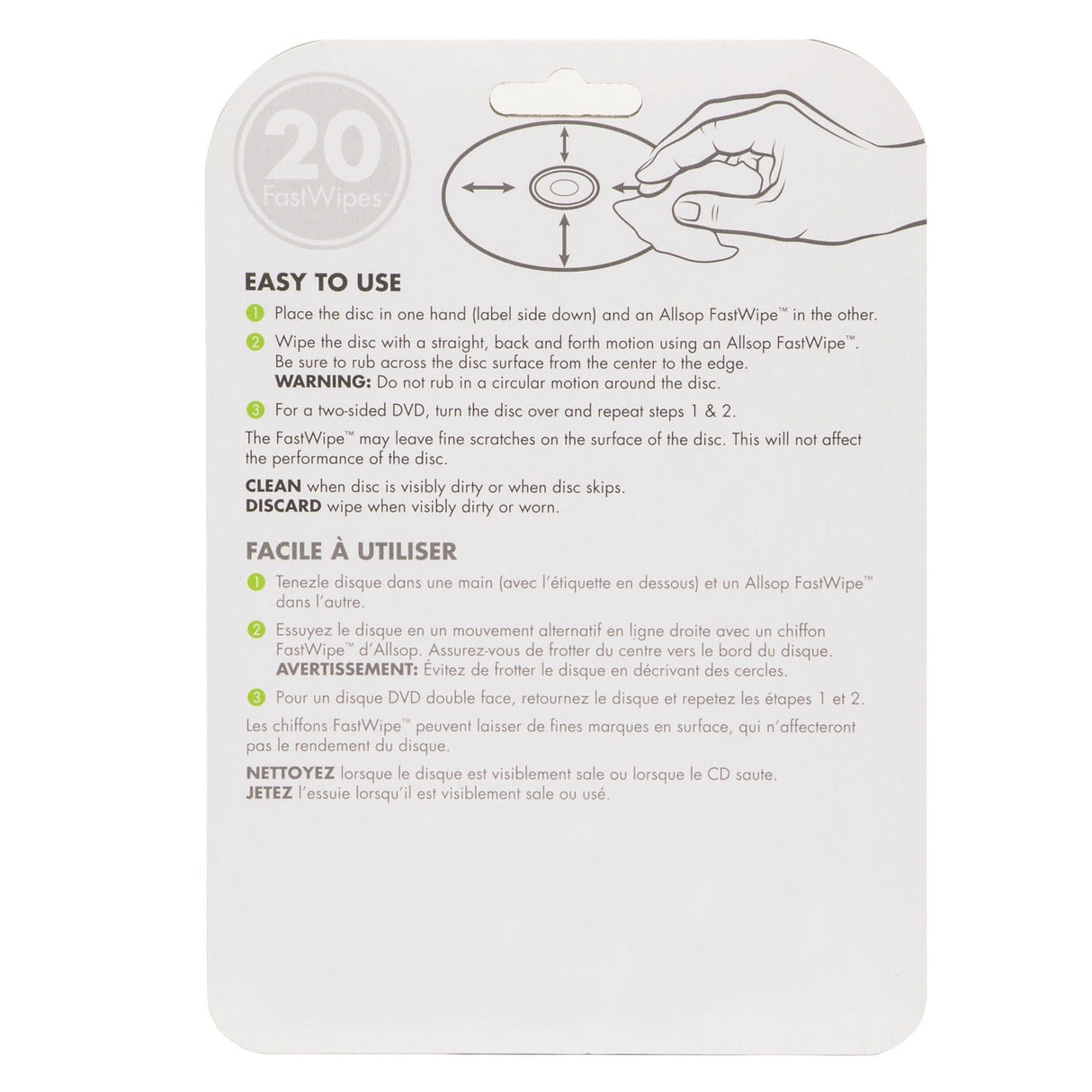 Allsop FastWipes CD/DVD Cleaning Cloths, 20 Pack