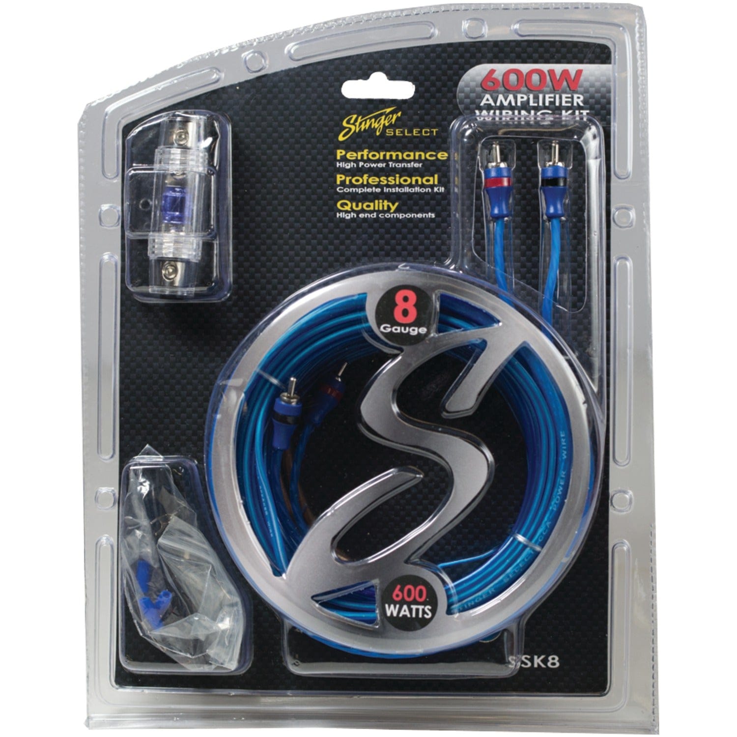 Stinger Select Series 8-Gauge 600-Watt Amp Wiring Kit with Ultra-Flexible Copper-Clad Aluminum Cables