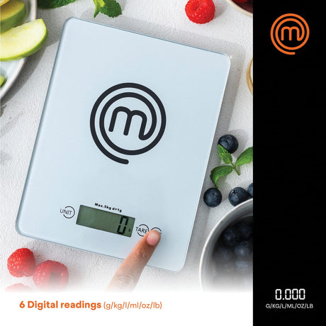 MasterChef 11-Lb. Tempered Glass Digital Kitchen Scale, Silver