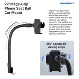 Arkon Mounts eat Rail or Floor Mount with Mega Grip Phone Holder for Cars and Trucks