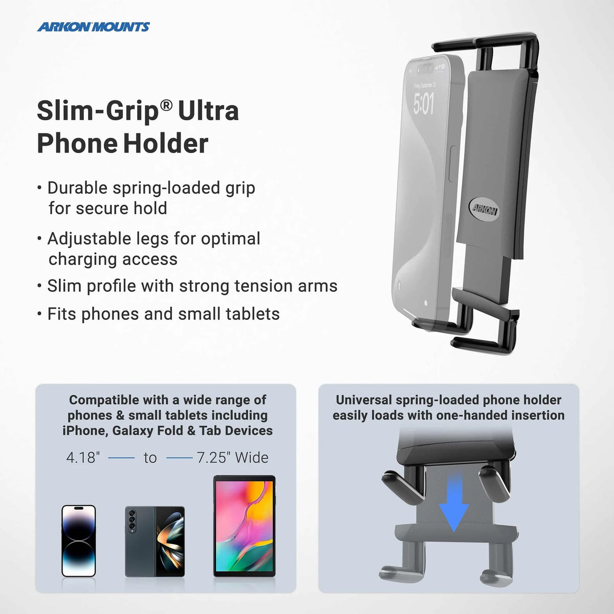 Arkon Mounts Slim-Grip Ultra 22-In. Vehicle Seat Rail or Floor Car-Mount Phone Holder
