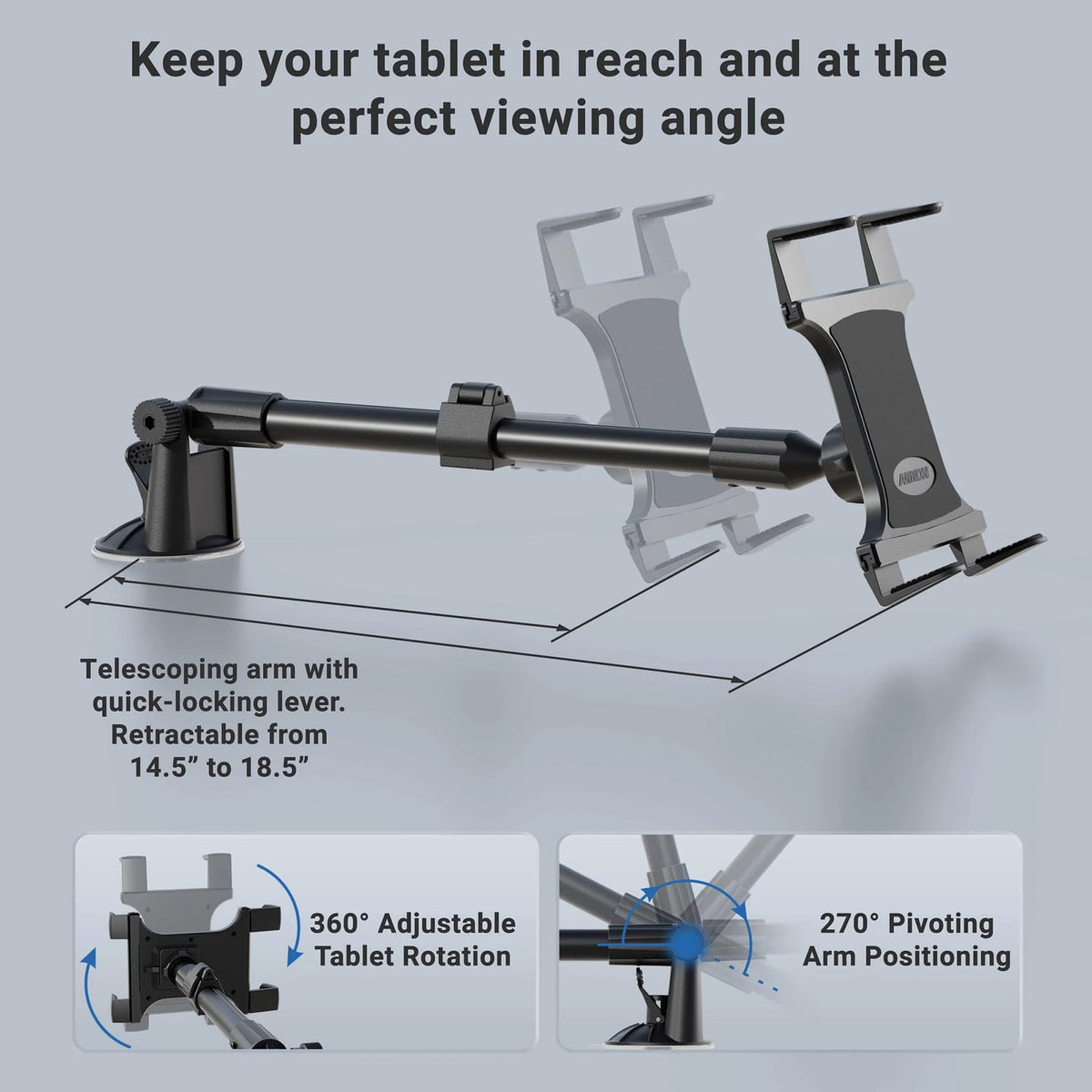 Arkon Mounts Slim-Grip Tablet Holder with Windshield Suction Mount and Extension Arm