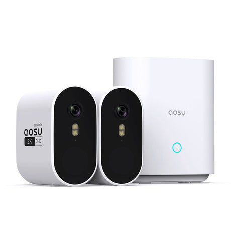 AOSU 2K QHD 3.0-MP Outdoor Dual-Band WirelessCam System 2 Cam Kit with 2 Cameras and 4-Channel Home Station Recorder, C6P2AH11