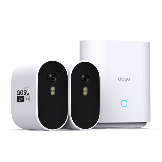 AOSU 2K QHD 3.0-MP Outdoor Dual-Band WirelessCam System 2 Cam Kit with 2 Cameras and 4-Channel Home Station Recorder, C6P2AH11