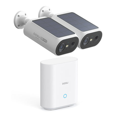 AOSU 2K QHD 3.0-MP Dual-Band Wi-Fi Quick-Install Outdoor AI-Smart Solar Camera Pro System with Home Station, 2 Cameras