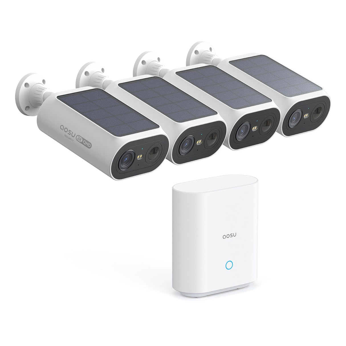 AOSU 2K QHD 3.0-MP Dual-Band Wi-Fi Quick-Install Outdoor AI-Smart Solar Camera Pro System with Home Station, 4 Cameras