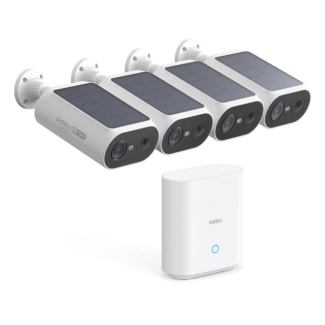 AOSU 2K QHD 3.0-MP Dual-Band Wi-Fi Quick-Install Outdoor AI-Smart Solar Camera Pro System with Home Station, 4 Cameras