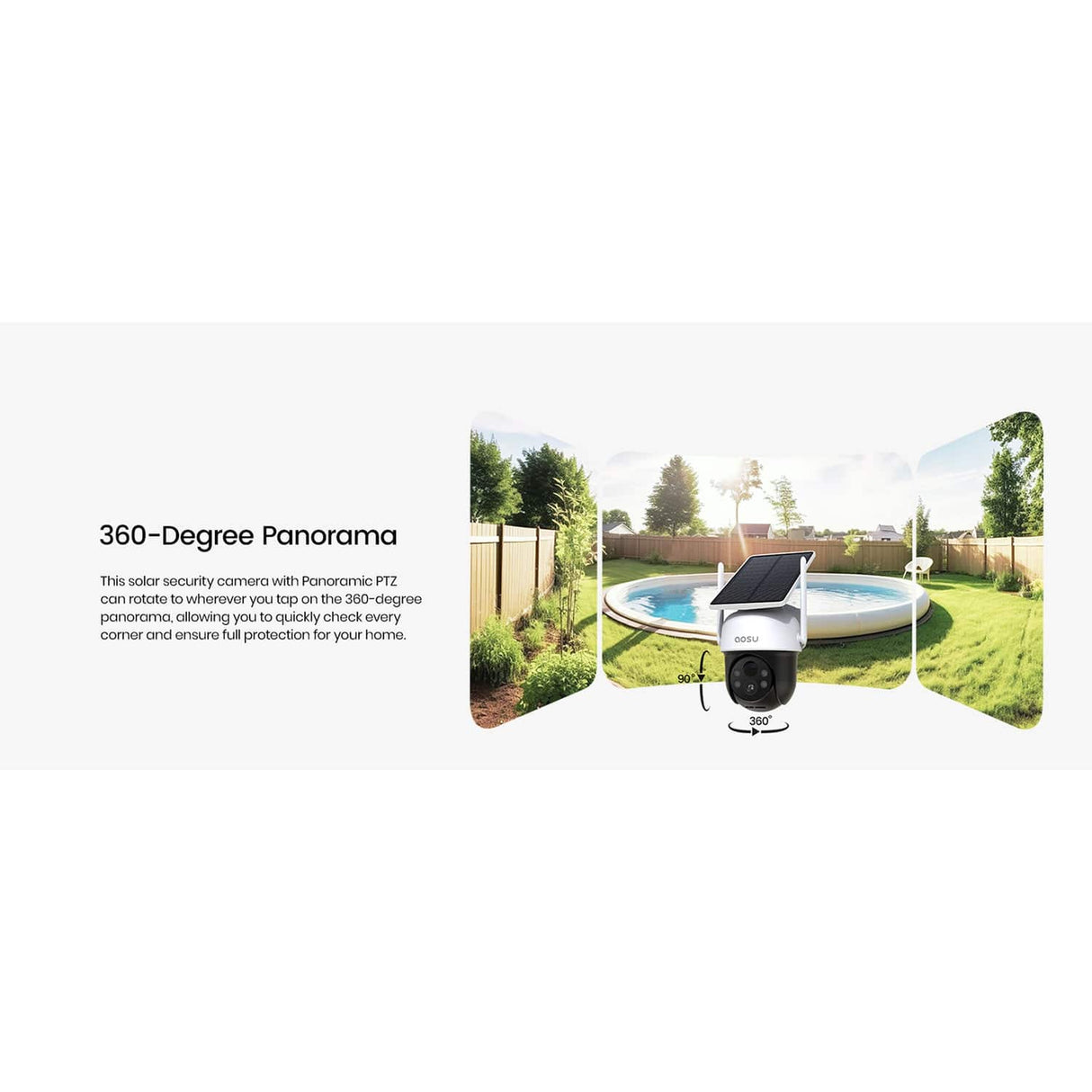 AOSU 2K QHD 3.0-MP Wi-Fi Outdoor AI-Smart Solar Security Camera with Panoramic PTZ and Auto-Tracking, C9C2CA11
