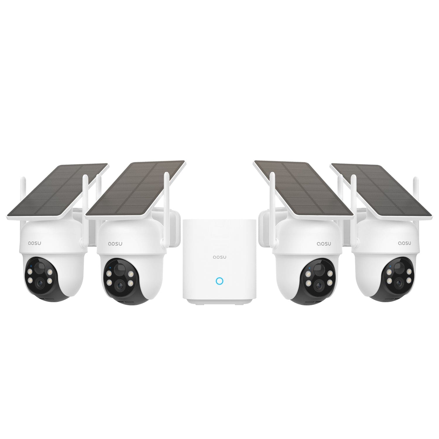 AOSU 2K QHD 3.0-MP Dual-Band Wi-Fi Outdoor AI-Smart Solar Security Camera Kit with Panoramic PTZ, Auto-Tracking, and Home Station Recorder, 4 Cameras