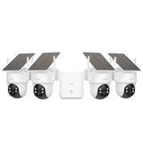 AOSU 2K QHD 3.0-MP Dual-Band Wi-Fi Outdoor AI-Smart Solar Security Camera Kit with Panoramic PTZ, Auto-Tracking, and Home Station Recorder, 4 Cameras