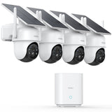AOSU 2K QHD 3.0-MP Dual-Band Wi-Fi Outdoor AI-Smart Solar Security Camera Kit with Panoramic PTZ, Auto-Tracking, and Home Station Recorder, 4 Cameras