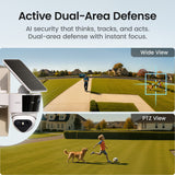AOSU Dual 3K 5.0-MP SolarCam T2 Pro Camera with Solar Panel, 170° FOV, 360° PTZ with Auto Tracking, AI Detection, 2-Way Audio, Warning Light, Siren